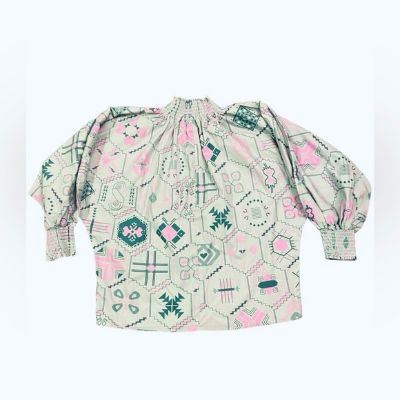 SHERIDAN FRENCH Becca Blouse Preppy Top w Puff Long Sleeves Ruffle Smocked Neck - Picture 12 of 16